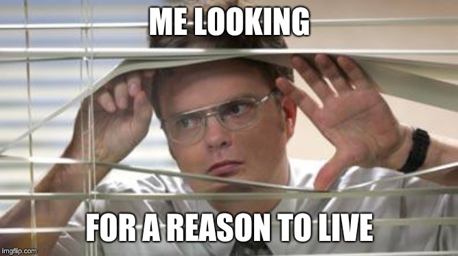Dwight Schrute Looking | ME LOOKING; FOR A REASON TO LIVE | image tagged in dwight schrute looking | made w/ Imgflip meme maker