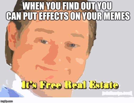 It's Free Real Estate | WHEN YOU FIND OUT YOU CAN PUT EFFECTS ON YOUR MEMES | image tagged in it's free real estate,effects | made w/ Imgflip meme maker