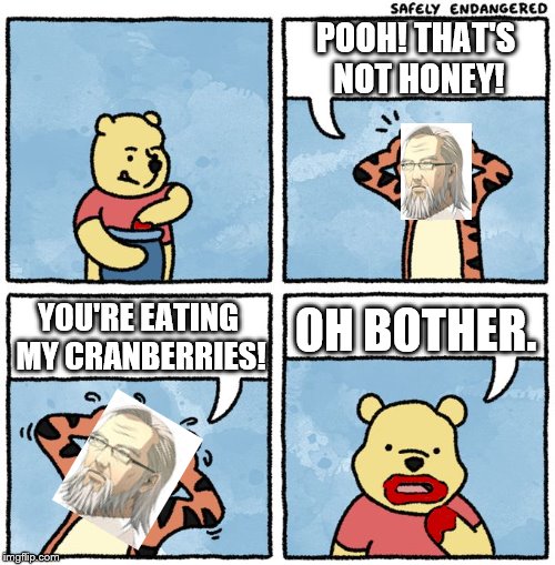 That's not honey! | POOH! THAT'S NOT HONEY! YOU'RE EATING MY CRANBERRIES! OH BOTHER. | image tagged in that's not honey | made w/ Imgflip meme maker