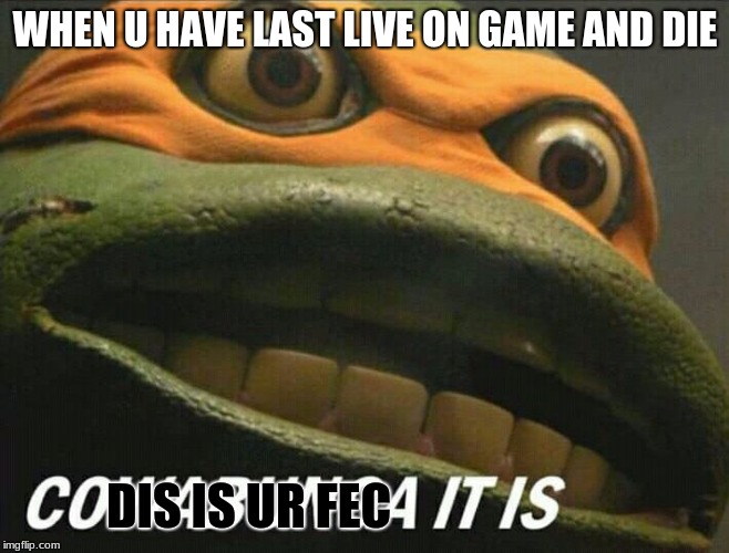 Cowabunga it is | WHEN U HAVE LAST LIVE ON GAME AND DIE; DIS IS UR FEC | image tagged in cowabunga it is | made w/ Imgflip meme maker
