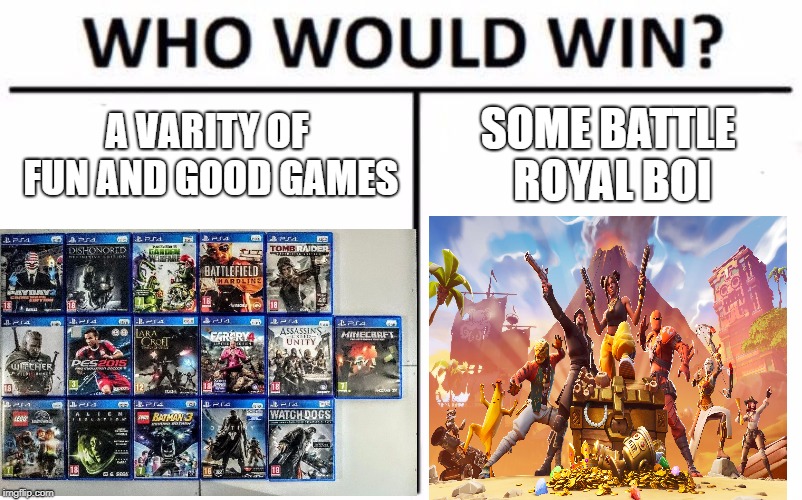 A VARITY OF FUN AND GOOD GAMES; SOME BATTLE ROYAL BOI | image tagged in video games | made w/ Imgflip meme maker