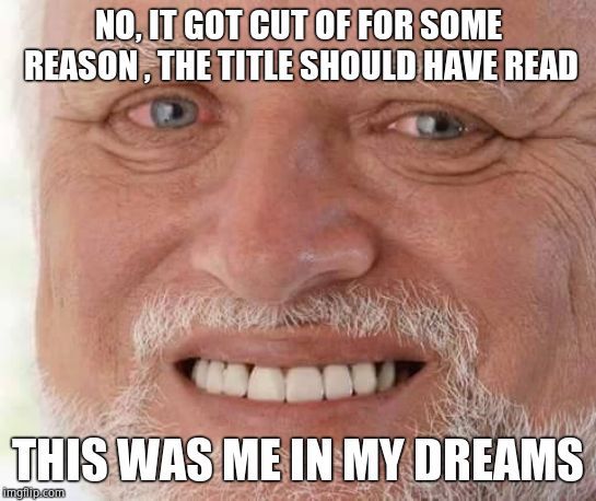 harold smiling | NO, IT GOT CUT OF FOR SOME REASON , THE TITLE SHOULD HAVE READ THIS WAS ME IN MY DREAMS | image tagged in harold smiling | made w/ Imgflip meme maker