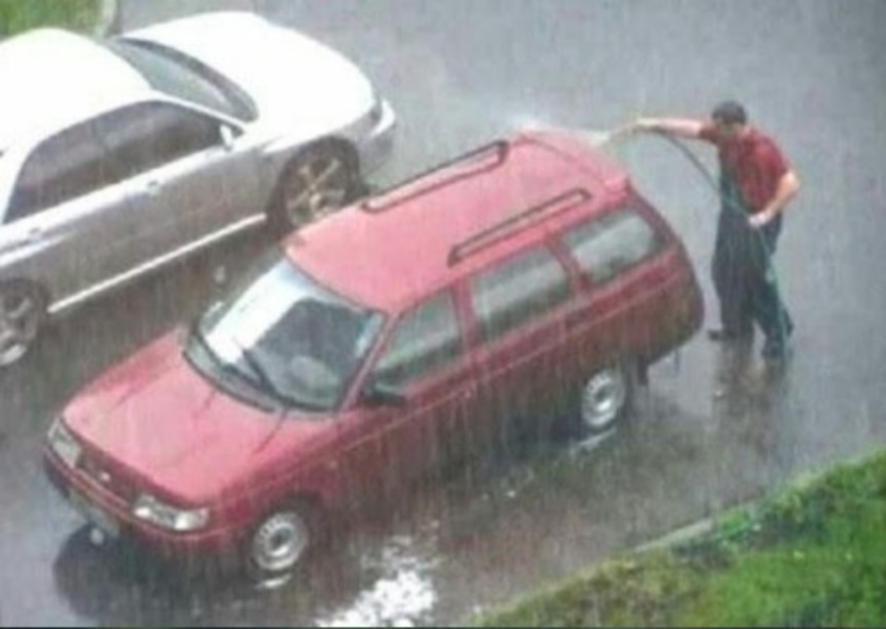 Washing car in rain Blank Meme Template