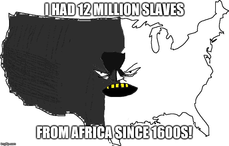 Ultra Serious America | I HAD 12 MILLION SLAVES FROM AFRICA SINCE 1600S! | image tagged in ultra serious america | made w/ Imgflip meme maker