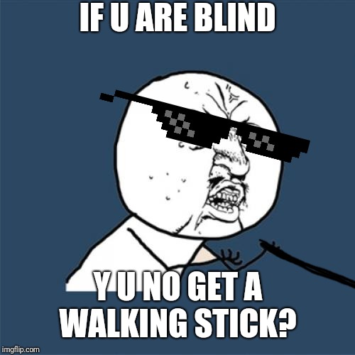 Y U No Meme | IF U ARE BLIND Y U NO GET A WALKING STICK? | image tagged in memes,y u no | made w/ Imgflip meme maker