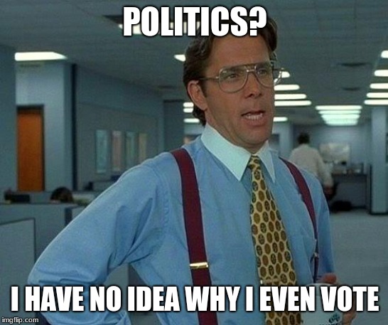 That Would Be Great | POLITICS? I HAVE NO IDEA WHY I EVEN VOTE | image tagged in memes,that would be great | made w/ Imgflip meme maker
