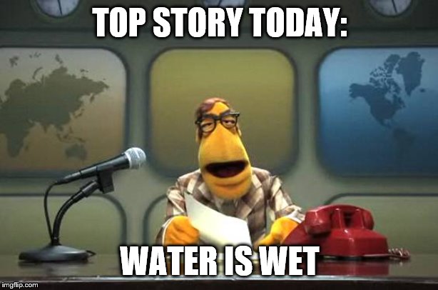 Muppet News Flash | TOP STORY TODAY: WATER IS WET | image tagged in muppet news flash | made w/ Imgflip meme maker