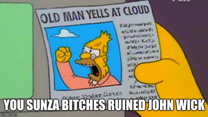 Old man yells at cloud | YOU SUNZA BITCHES RUINED JOHN WICK | image tagged in old man yells at cloud | made w/ Imgflip meme maker