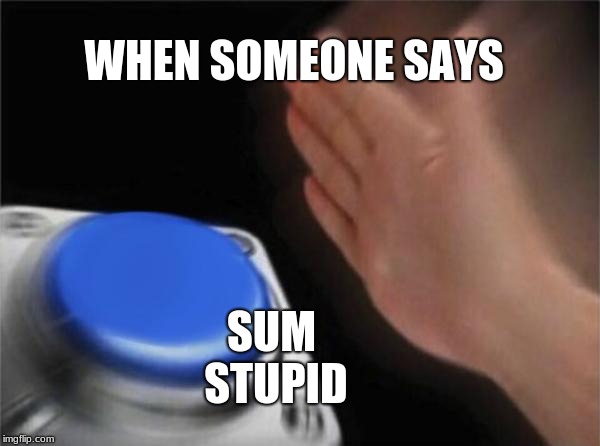 Blank Nut Button | WHEN SOMEONE SAYS; SUM STUPID | image tagged in memes,blank nut button | made w/ Imgflip meme maker