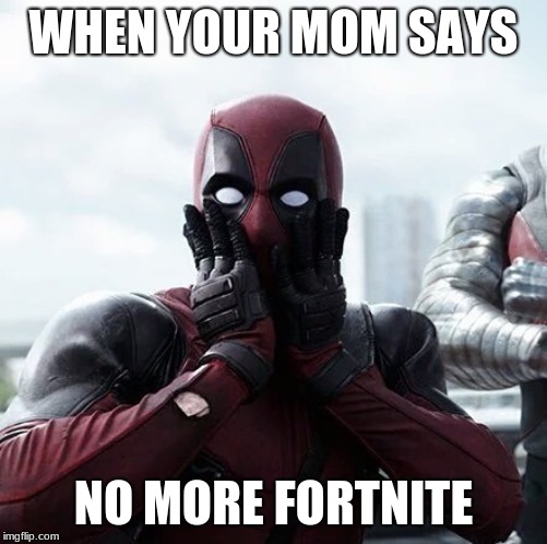 Deadpool Surprised Meme | WHEN YOUR MOM SAYS; NO MORE FORTNITE | image tagged in memes,deadpool surprised | made w/ Imgflip meme maker