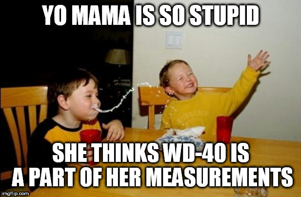 Yo Mamas So Fat | YO MAMA IS SO STUPID; SHE THINKS WD-40 IS A PART OF HER MEASUREMENTS | image tagged in memes,yo mamas so fat | made w/ Imgflip meme maker