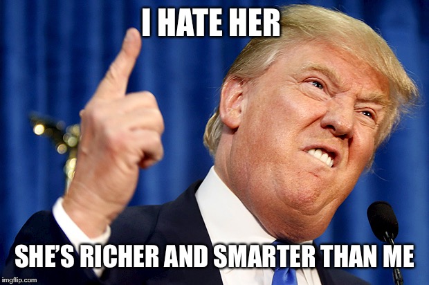 Donald Trump | I HATE HER SHE’S RICHER AND SMARTER THAN ME | image tagged in donald trump | made w/ Imgflip meme maker