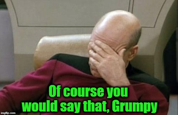 Captain Picard Facepalm Meme | Of course you would say that, Grumpy | image tagged in memes,captain picard facepalm | made w/ Imgflip meme maker