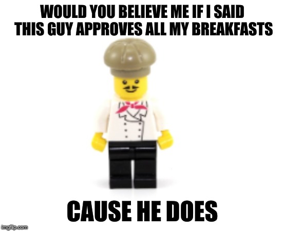 WOULD YOU BELIEVE ME IF I SAID THIS GUY APPROVES ALL MY BREAKFASTS; CAUSE HE DOES | image tagged in baker | made w/ Imgflip meme maker