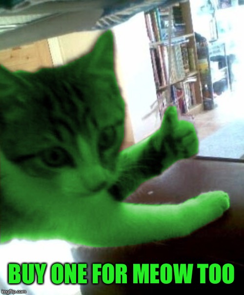 thumbs up RayCat | BUY ONE FOR MEOW TOO | image tagged in thumbs up raycat | made w/ Imgflip meme maker