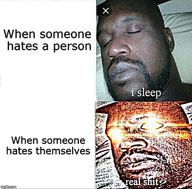 I'm the love police so if you hate yourself...Well not on my watch... | When someone hates a person; When someone hates themselves | image tagged in memes,sleeping shaq,wholesome | made w/ Imgflip meme maker