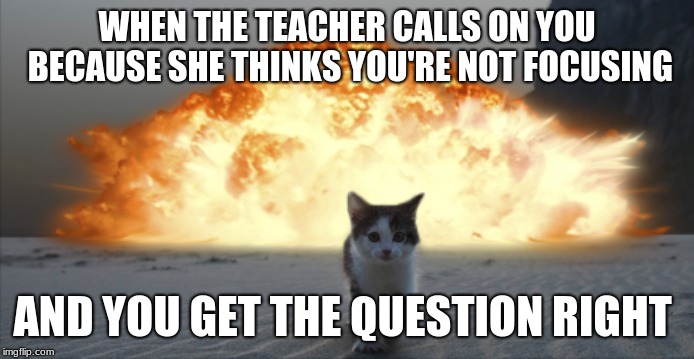 SAVAGE | WHEN THE TEACHER CALLS ON YOU BECAUSE SHE THINKS YOU'RE NOT FOCUSING; AND YOU GET THE QUESTION RIGHT | image tagged in savage | made w/ Imgflip meme maker