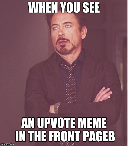 Face You Make Robert Downey Jr | WHEN YOU SEE; AN UPVOTE MEME IN THE FRONT PAGEB | image tagged in memes,face you make robert downey jr | made w/ Imgflip meme maker