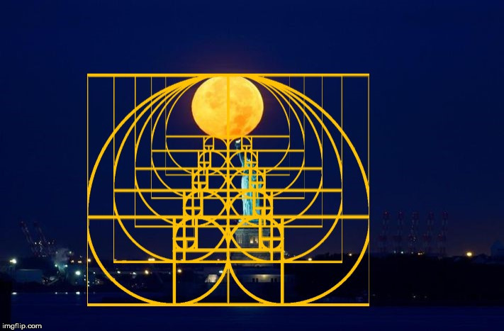 The Statue of Liberty, A Golden Moon and The Golden Ratio. | image tagged in the statue of liberty,golden moon,the golden ratio | made w/ Imgflip meme maker