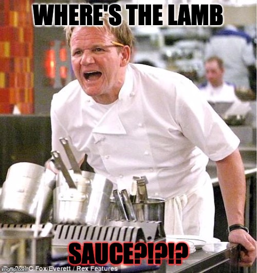 Chef Gordon Ramsay | WHERE'S THE LAMB; SAUCE?!?!? | image tagged in memes,chef gordon ramsay | made w/ Imgflip meme maker