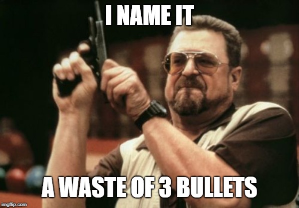 Am I The Only One Around Here Meme | I NAME IT A WASTE OF 3 BULLETS | image tagged in memes,am i the only one around here | made w/ Imgflip meme maker