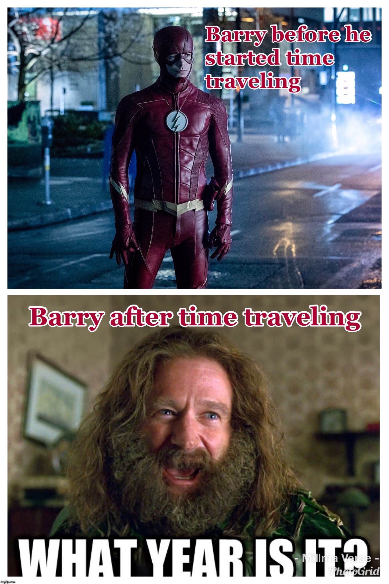 What Year is It. | image tagged in the flash,arrowverse,barry allen,jamanji,robin williams | made w/ Imgflip meme maker
