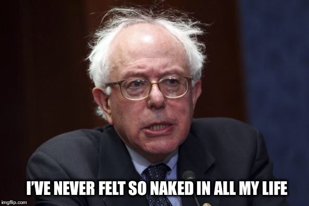 Bernie Sanders | I’VE NEVER FELT SO NAKED IN ALL MY LIFE | image tagged in bernie sanders | made w/ Imgflip meme maker