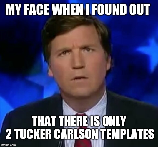 confused Tucker carlson | MY FACE WHEN I FOUND OUT; THAT THERE IS ONLY 2 TUCKER CARLSON TEMPLATES | image tagged in confused tucker carlson | made w/ Imgflip meme maker