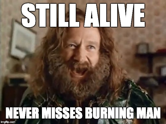 What Year Is It Meme | STILL ALIVE; NEVER MISSES BURNING MAN | image tagged in memes,what year is it | made w/ Imgflip meme maker