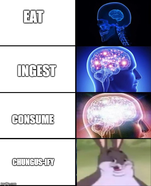 Expanding brain 4 panels | EAT; INGEST; CONSUME; CHUNGUS-IFY | image tagged in expanding brain 4 panels | made w/ Imgflip meme maker