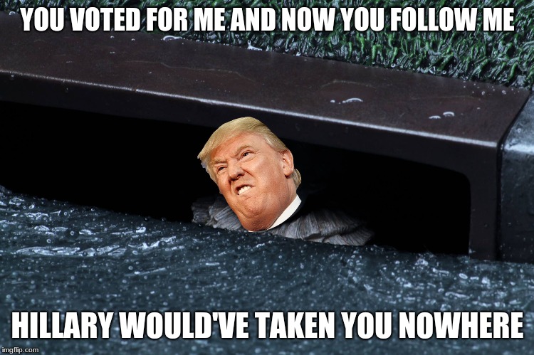 YOU VOTED FOR ME AND NOW YOU FOLLOW ME; HILLARY WOULD'VE TAKEN YOU NOWHERE | image tagged in hillary clinton,donald trump,funny,america please | made w/ Imgflip meme maker