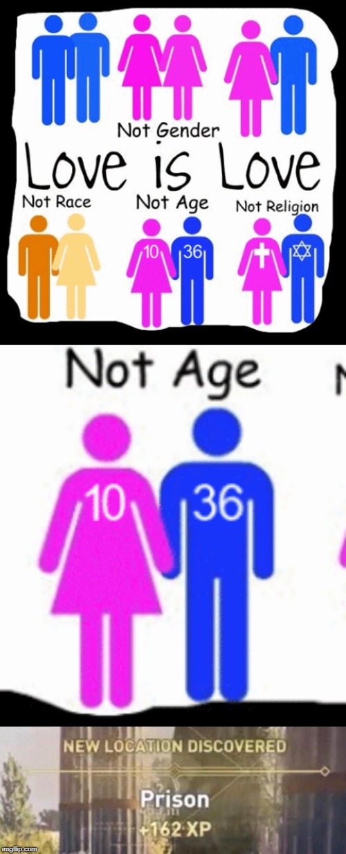 Dating at that age is illegal. | image tagged in love is love,age,illegal,prison | made w/ Imgflip meme maker