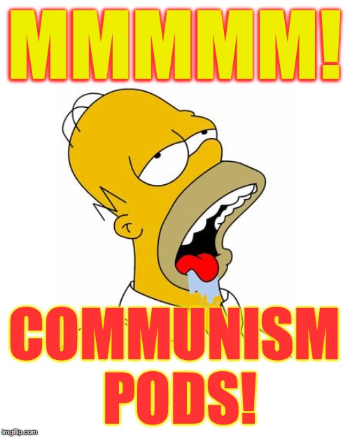 Homer Simpson Drooling | MMMMM! COMMUNISM PODS! | image tagged in homer simpson drooling | made w/ Imgflip meme maker