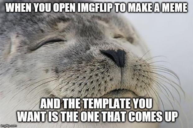 Satisfied Seal Meme | WHEN YOU OPEN IMGFLIP TO MAKE A MEME; AND THE TEMPLATE YOU WANT IS THE ONE THAT COMES UP | image tagged in memes,satisfied seal | made w/ Imgflip meme maker