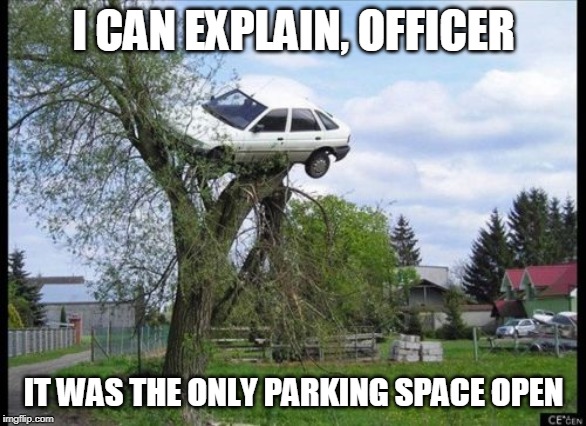 Secure Parking Meme | I CAN EXPLAIN, OFFICER; IT WAS THE ONLY PARKING SPACE OPEN | image tagged in memes,secure parking | made w/ Imgflip meme maker