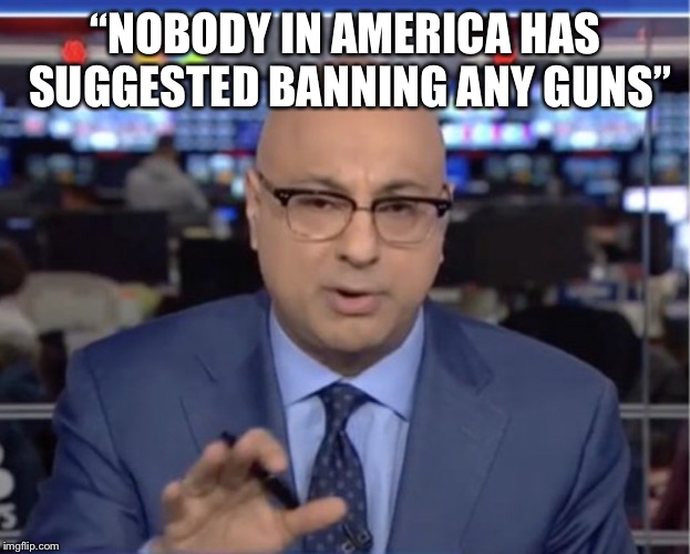 This, is MSNBC... | “NOBODY IN AMERICA HAS SUGGESTED BANNING ANY GUNS” | image tagged in libtards,gun control,msnbc | made w/ Imgflip meme maker