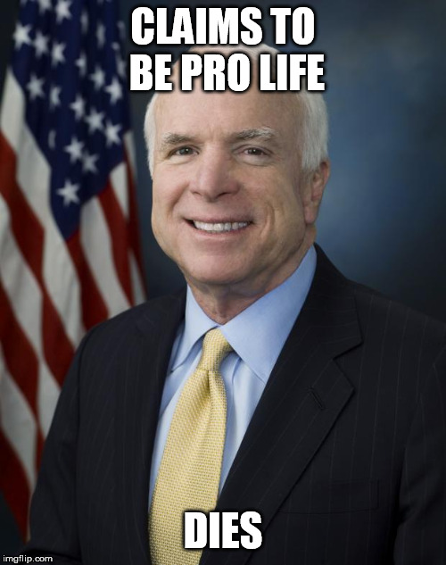 John McCain | CLAIMS TO BE PRO LIFE; DIES | image tagged in john mccain | made w/ Imgflip meme maker