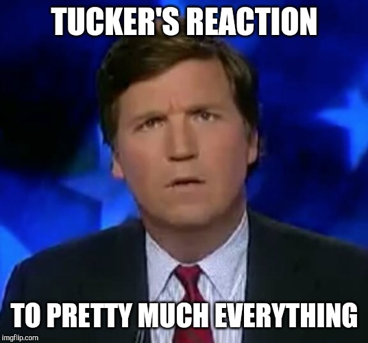 confused Tucker carlson | TUCKER'S REACTION TO PRETTY MUCH EVERYTHING | image tagged in confused tucker carlson | made w/ Imgflip meme maker