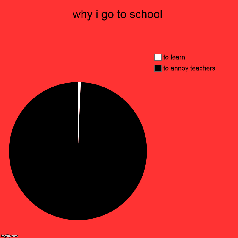 why i go to school | to annoy teachers, to learn | image tagged in charts,pie charts | made w/ Imgflip chart maker