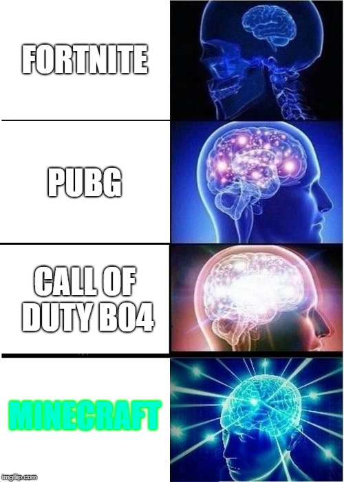 Expanding Brain | FORTNITE; PUBG; CALL OF DUTY B04; MINECRAFT | image tagged in memes,expanding brain | made w/ Imgflip meme maker