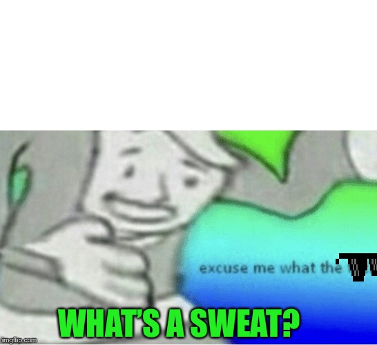 Excuse me wtf blank template | WHAT’S A SWEAT? | image tagged in excuse me wtf blank template | made w/ Imgflip meme maker