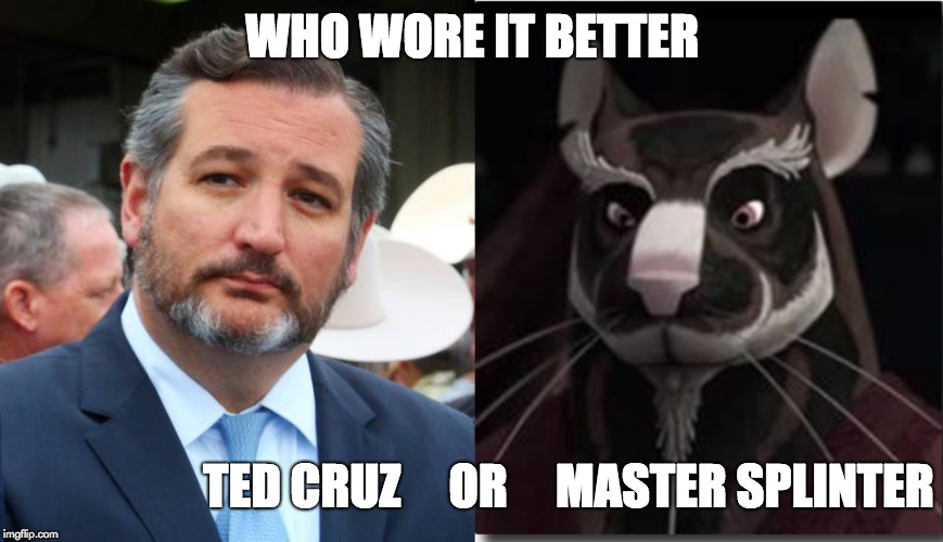 WHO WORE IT BETTER; TED CRUZ     OR     MASTER SPLINTER | made w/ Imgflip meme maker