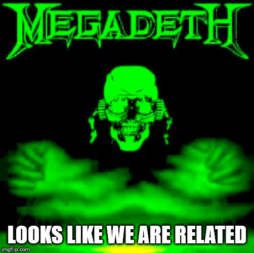LOOKS LIKE WE ARE RELATED | image tagged in metal head 15 | made w/ Imgflip meme maker