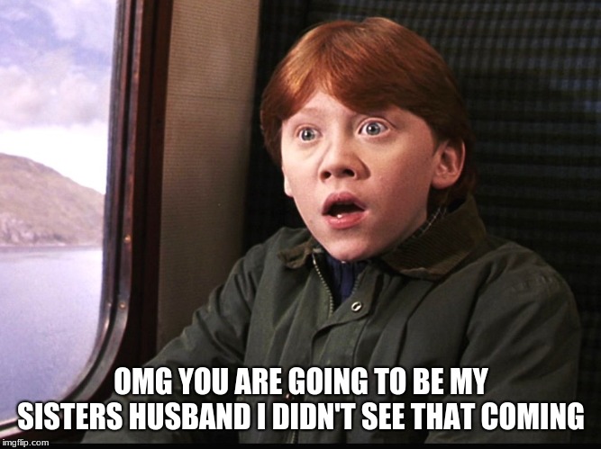 Ron Weasly | OMG YOU ARE GOING TO BE MY SISTERS HUSBAND I DIDN'T SEE THAT COMING | image tagged in ron weasly | made w/ Imgflip meme maker