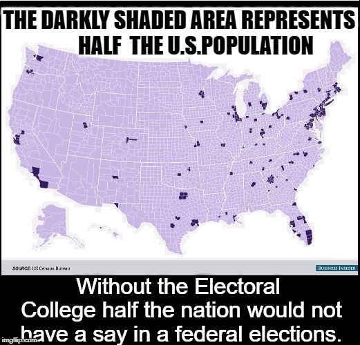 Aw, Guys, Can't We Vote, Too? | THE DARKLY SHADED AREA REPRESENTS        HALF  THE U.S.POPULATION; Without the Electoral College half the nation would not have a say in a federal elections. | image tagged in vince vance,electoral college,population,voting,reason for,political memes | made w/ Imgflip meme maker