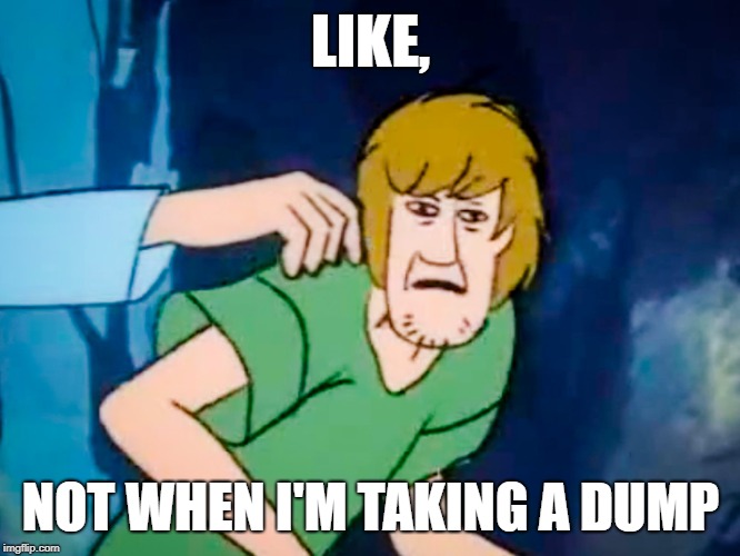 The phone never rings except when... | LIKE, NOT WHEN I'M TAKING A DUMP | image tagged in shaggy meme,memes,dump | made w/ Imgflip meme maker