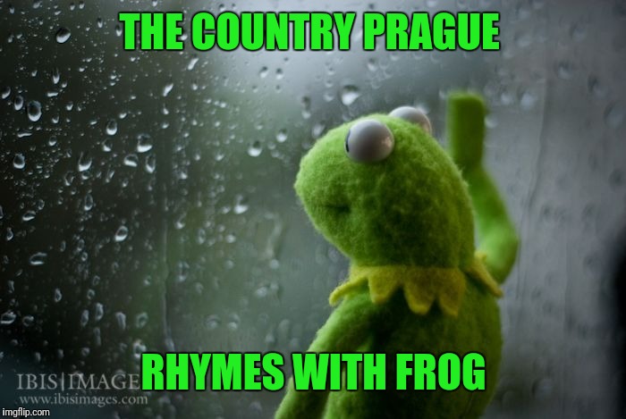 kermit window | THE COUNTRY PRAGUE RHYMES WITH FROG | image tagged in kermit window | made w/ Imgflip meme maker