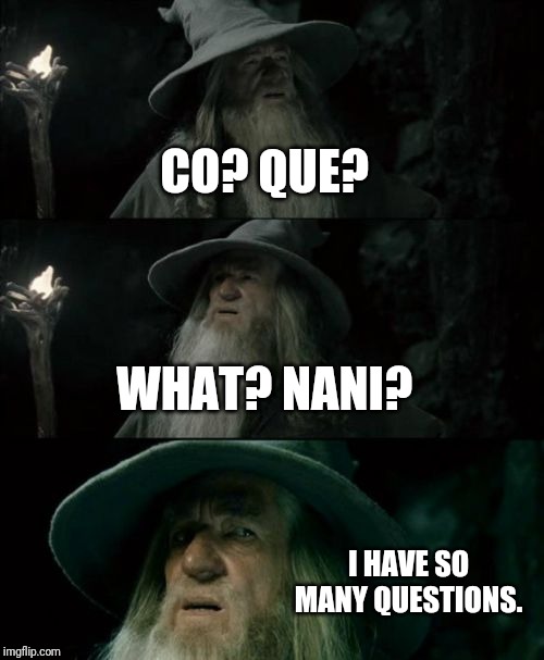 Confused Gandalf Meme | CO? QUE? WHAT? NANI? I HAVE SO MANY QUESTIONS. | image tagged in memes,confused gandalf | made w/ Imgflip meme maker