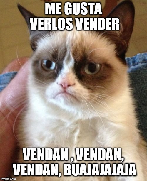 Grumpy Cat Meme | ME GUSTA VERLOS VENDER; VENDAN , VENDAN, VENDAN, BUAJAJAJAJA | image tagged in memes,grumpy cat | made w/ Imgflip meme maker