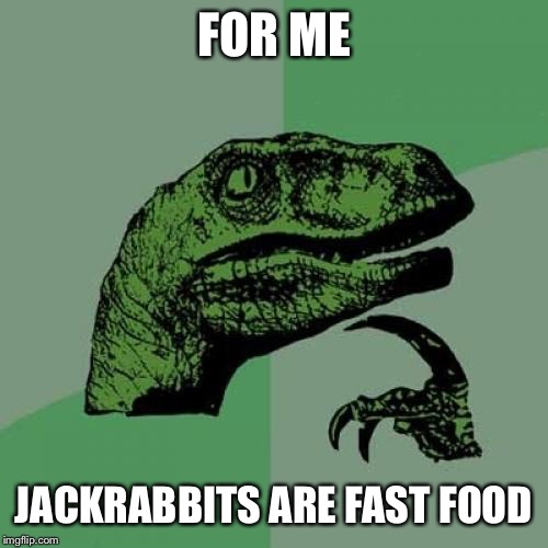 Philosoraptor | FOR ME; JACKRABBITS ARE FAST FOOD | image tagged in memes,philosoraptor | made w/ Imgflip meme maker